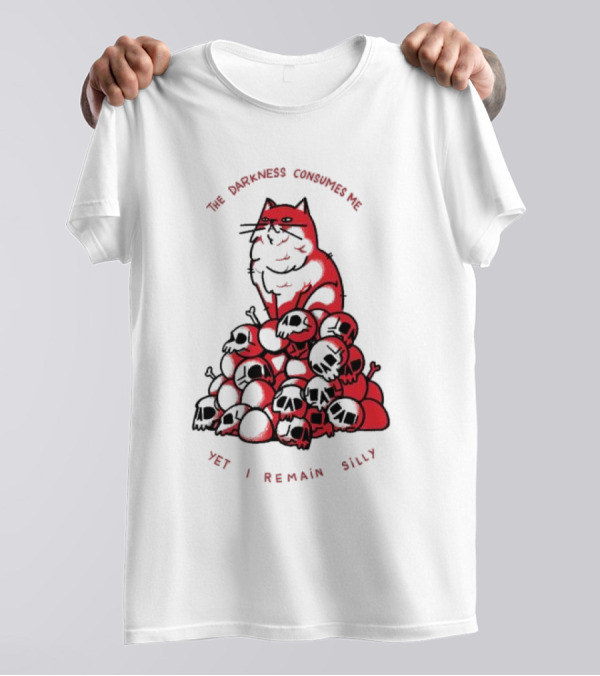 The Darkness Consumes Me Yet I Remain Silly Red Cat Bats Skulls T-Shirt