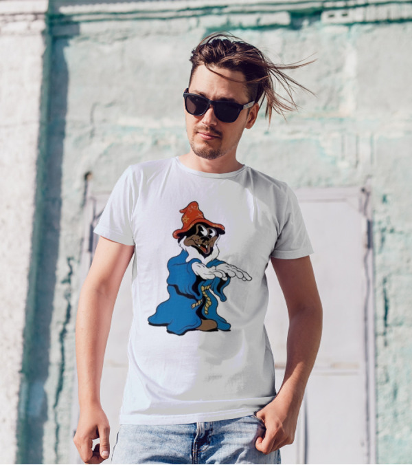 The Dudes It’s All Wavy Wizard Dog In Blue Robe With Orange Star Hat T-Shirt