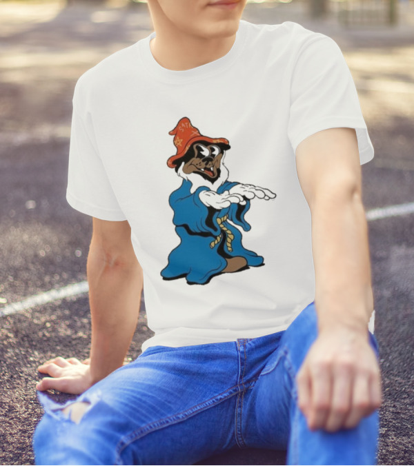 The Dudes It’s All Wavy Wizard Dog In Blue Robe With Orange Star Hat T-Shirt