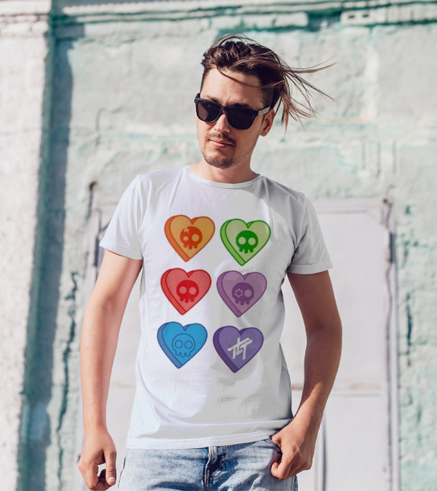 The Living Tombstone Colorful Candy Hearts Skull Motif Baby Doll T-Shirt