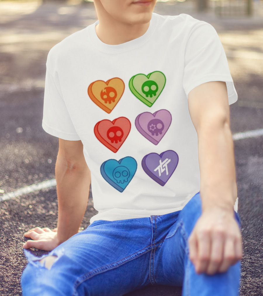 The Living Tombstone Colorful Candy Hearts Skull Motif Baby Doll T-Shirt