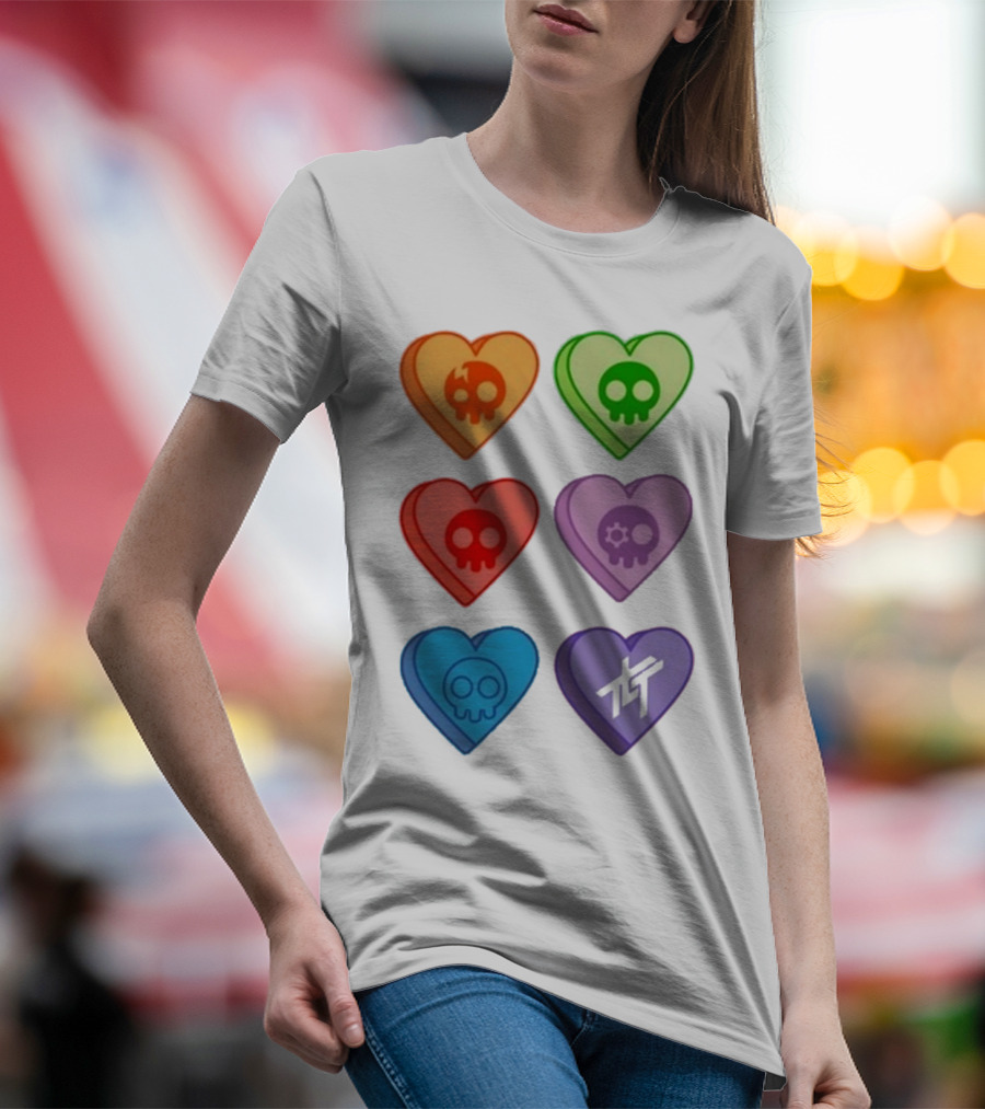 The Living Tombstone Colorful Candy Hearts Skull Motif Baby Doll T-Shirt