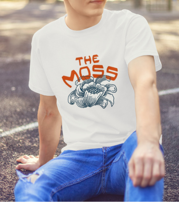 The Moss Flower 2025 Bold Blue And Orange Text Over Artistic Floral Illustration T-Shirt