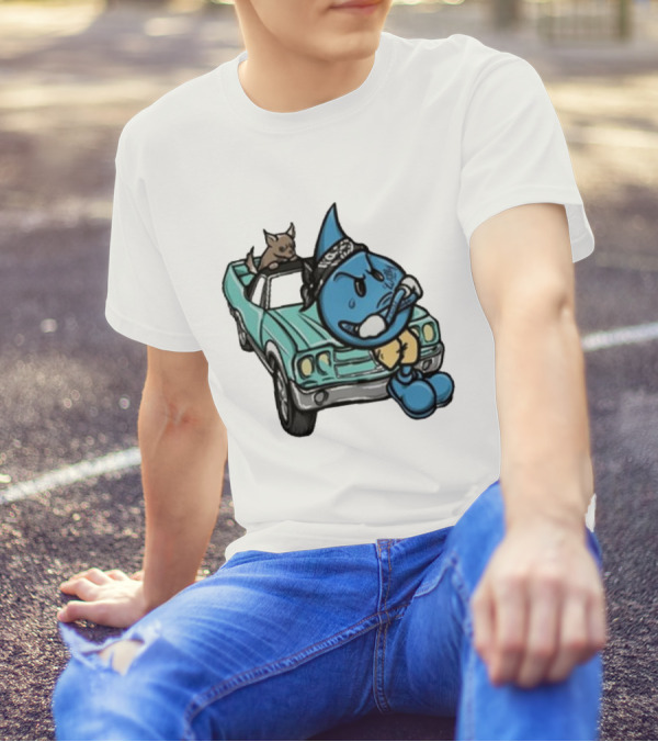 Thornhill Bat White Blue Cartoon Character With Dog In Classic Car T-Shirt