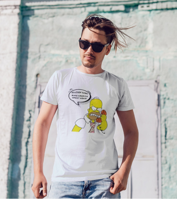 Boycott China Make America Great Again Simpsons Character Holding Phone T-Shirt