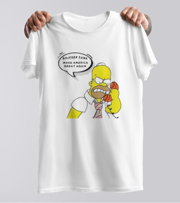 Boycott China Make America Great Again Simpsons Character Holding Phone T-Shirt