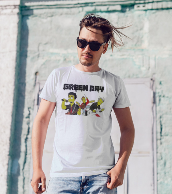 The Simpsons Band Members Playing Instruments Green Day Style T-Shirt