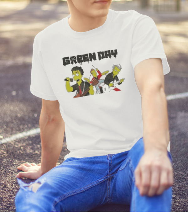 The Simpsons Band Members Playing Instruments Green Day Style T-Shirt