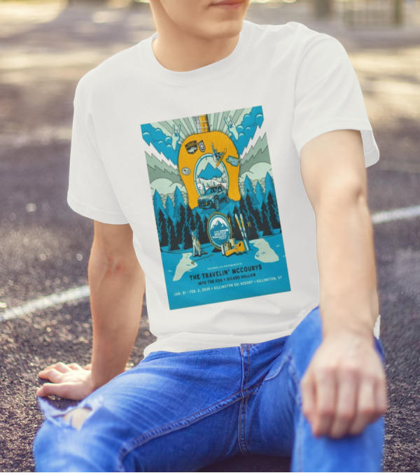 Del McCoury Winterfest Killington Ski Resort Jan 31-Feb 2 2025 Winter Fest Featuring The Travelin' Mccourys Into The Fog Sicard Hollow T-Shirt