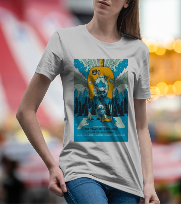 Del McCoury Winterfest Killington Ski Resort Jan 31-Feb 2 2025 Winter Fest Featuring The Travelin' Mccourys Into The Fog Sicard Hollow T-Shirt