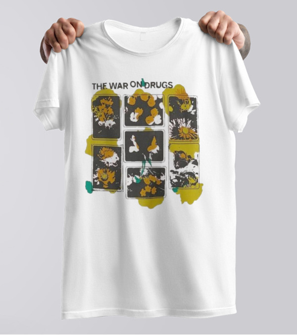 The War On Drugs Floral Squares Butterflies And Flowers T-Shirt