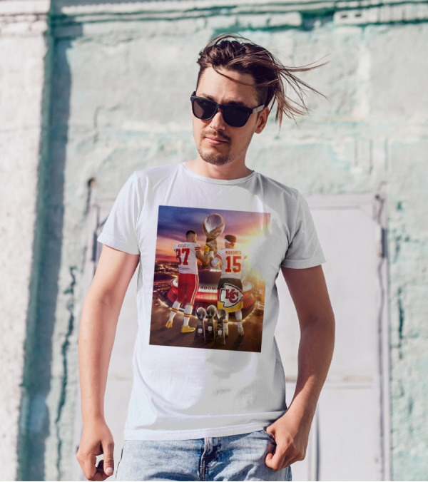 Travis Kelce Patrick Mahomes Kansas City Chiefs 2 Bros Chasing Fourth Title Super Bowl LIX Trophy 87 15 T-Shirt