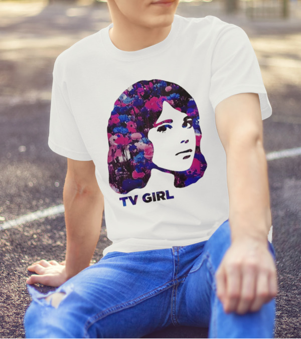 TV Girl Flower Pattern Face Design T-Shirt