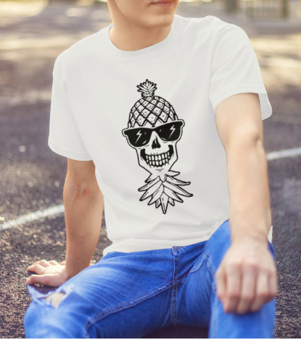 Upside Down Pineapple Skull With Sunglasses Skeleton T-Shirt