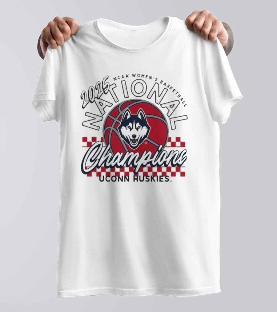 UConn Huskies Basketball 2025 NCAA National Champions Comfort Colors Checkered T-Shirt