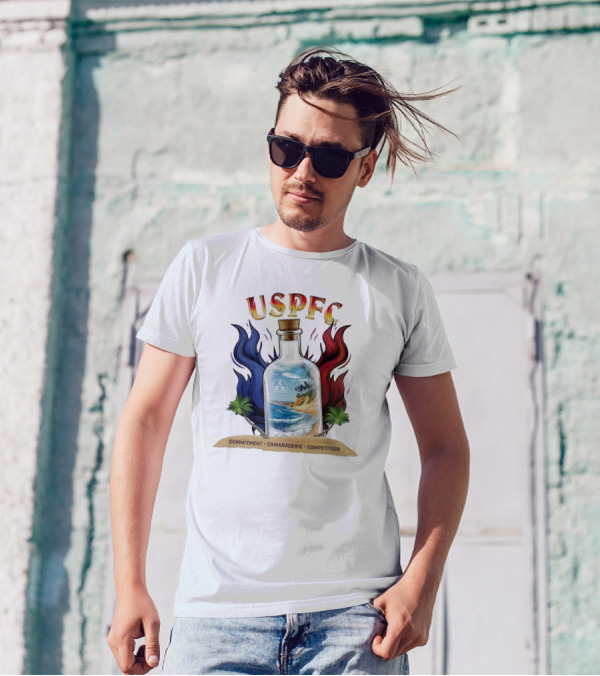 USPFC Commitment Camaraderie Competition Coastal Scenic Bottle Design T-Shirt