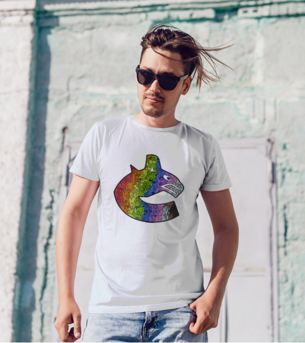 Vancouver Canucks 2025 Pride Rainbow Orca Emblem T-Shirt