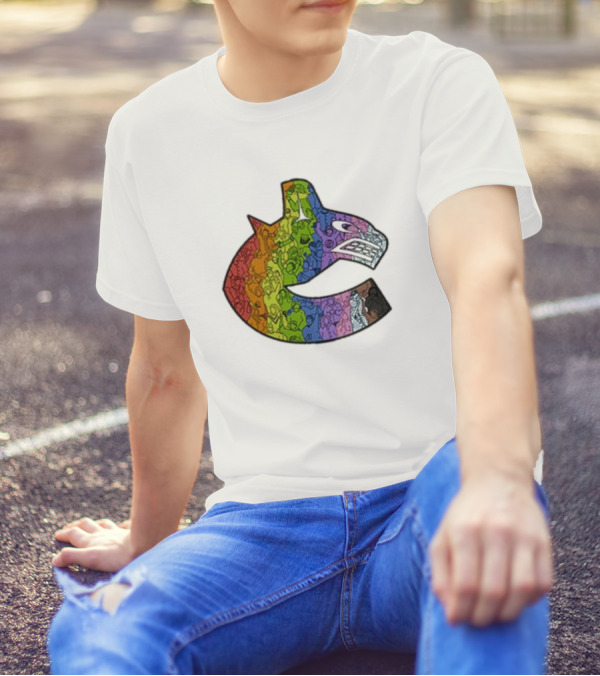 Vancouver Canucks 2025 Pride Rainbow Orca Emblem T-Shirt