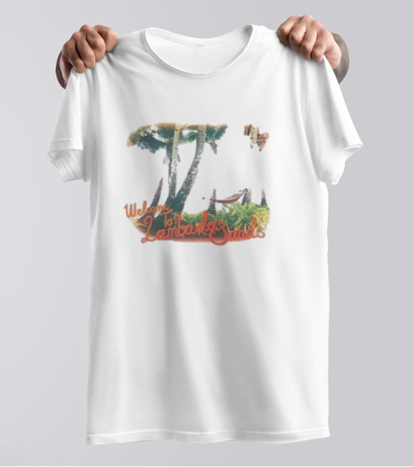 Welcome To Lambada Sands Tropical Paradise Oceanfront Sunset With Palm Trees And Sailboat T-Shirt