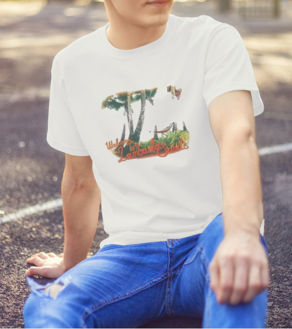 Welcome To Lambada Sands Tropical Paradise Oceanfront Sunset With Palm Trees And Sailboat T-Shirt