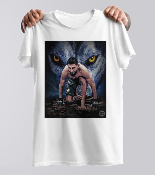UFC 312 Khamzat Chimaev Middleweight Title Fight Wolf Background ESPN MMA T-Shirt