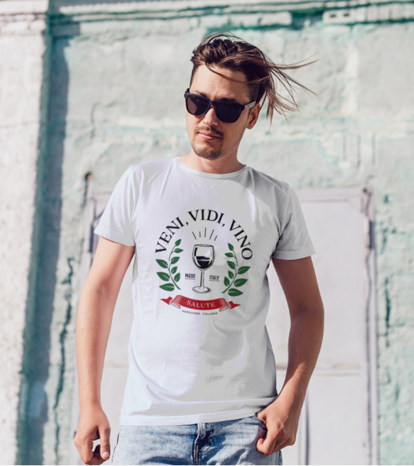 Veni Vidi Vino Made In Italy Hardcore Italians Wine Glass Laurel T-Shirt