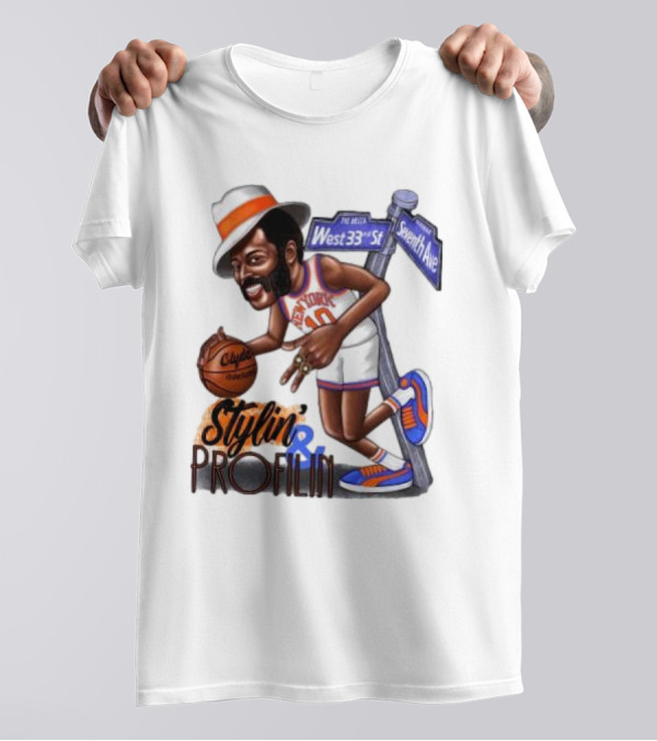 West 33rd St Seventh Ave Clyde Stylin Profilin New York Knicks Walt Frazier T-Shirt