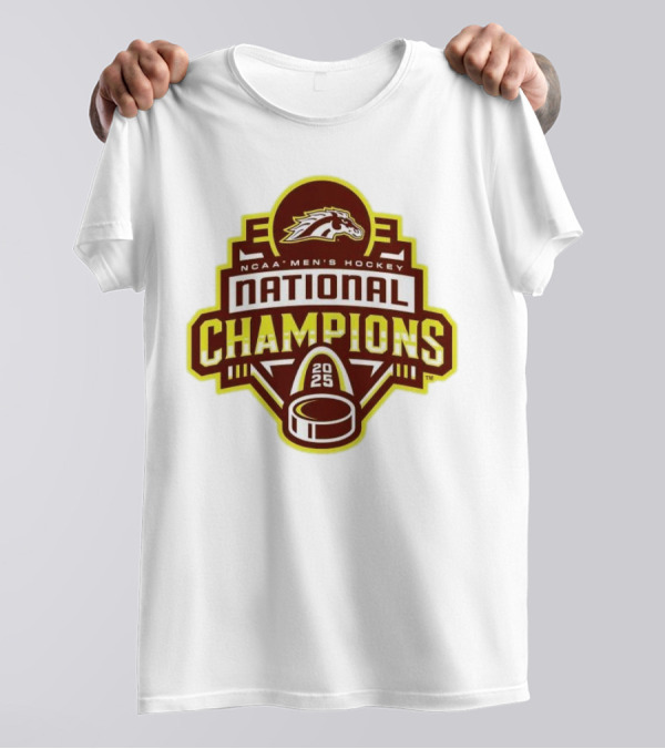 Western Michigan Broncos 2025 NCAA Men's Hockey National Champions Victory Badge T-Shirt