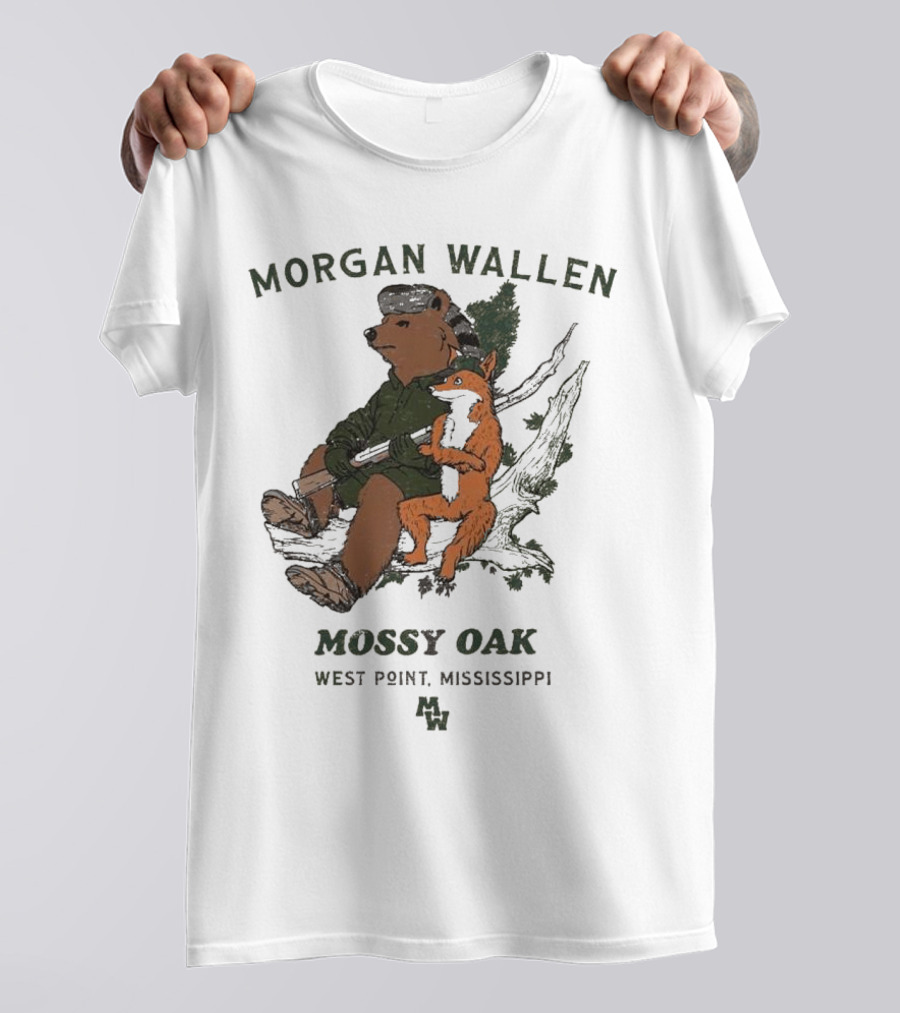 Morgan Wallen Bear And Fox With Mossy Oak West Point Mississippi T-Shirt