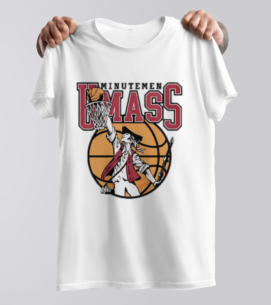 UMass Minutemen Basketball Retro Throwback Dunking Minuteman Basketball Graphic T-Shirt