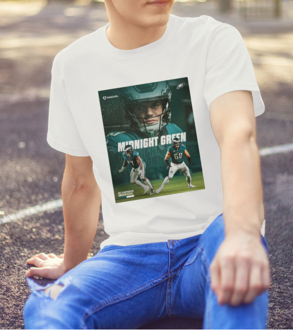 Fanduel Philadelphia Eagles Midnight Green NFC Championship Uniform Reveal Mekhi Becton Sr. L.J Mailata Cooper DeJean T-Shirt