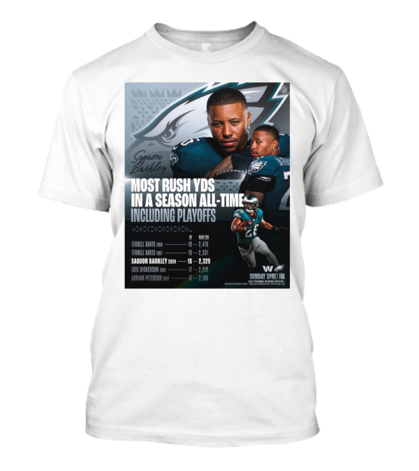 Saquon Barkley Philadelphia Eagles Most Rush Yards In A Season All-Time Including Playoffs T-Shirt