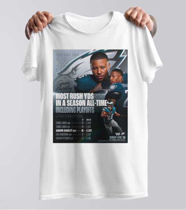 Saquon Barkley Philadelphia Eagles Most Rush Yards In A Season All-Time Including Playoffs T-Shirt