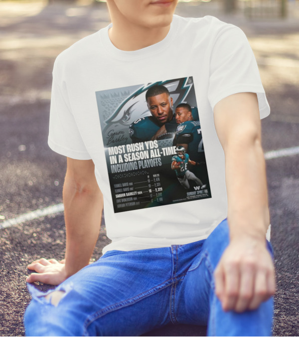 Saquon Barkley Philadelphia Eagles Most Rush Yards In A Season All-Time Including Playoffs T-Shirt