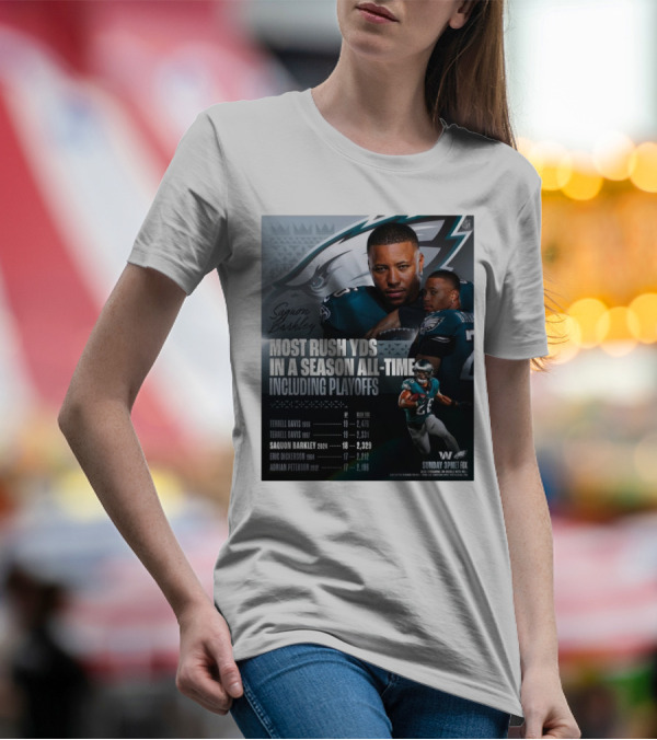 Saquon Barkley Philadelphia Eagles Most Rush Yards In A Season All-Time Including Playoffs T-Shirt