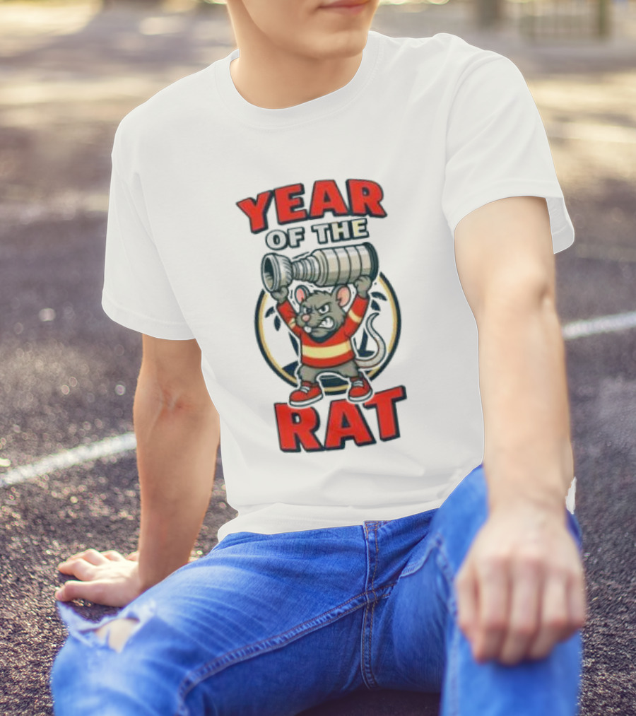 Year Of The Rat Hockey Mascot Mouse Champion With Trophy T-Shirt