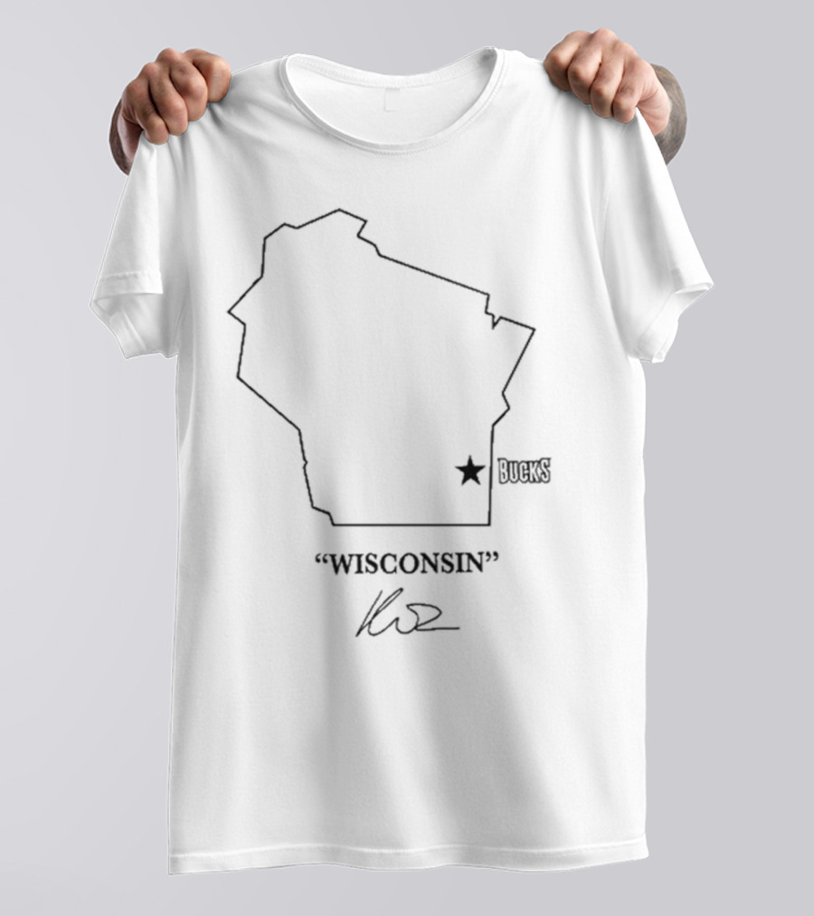 Wisconsin Outline Bucks Signature By Kuz T-Shirt