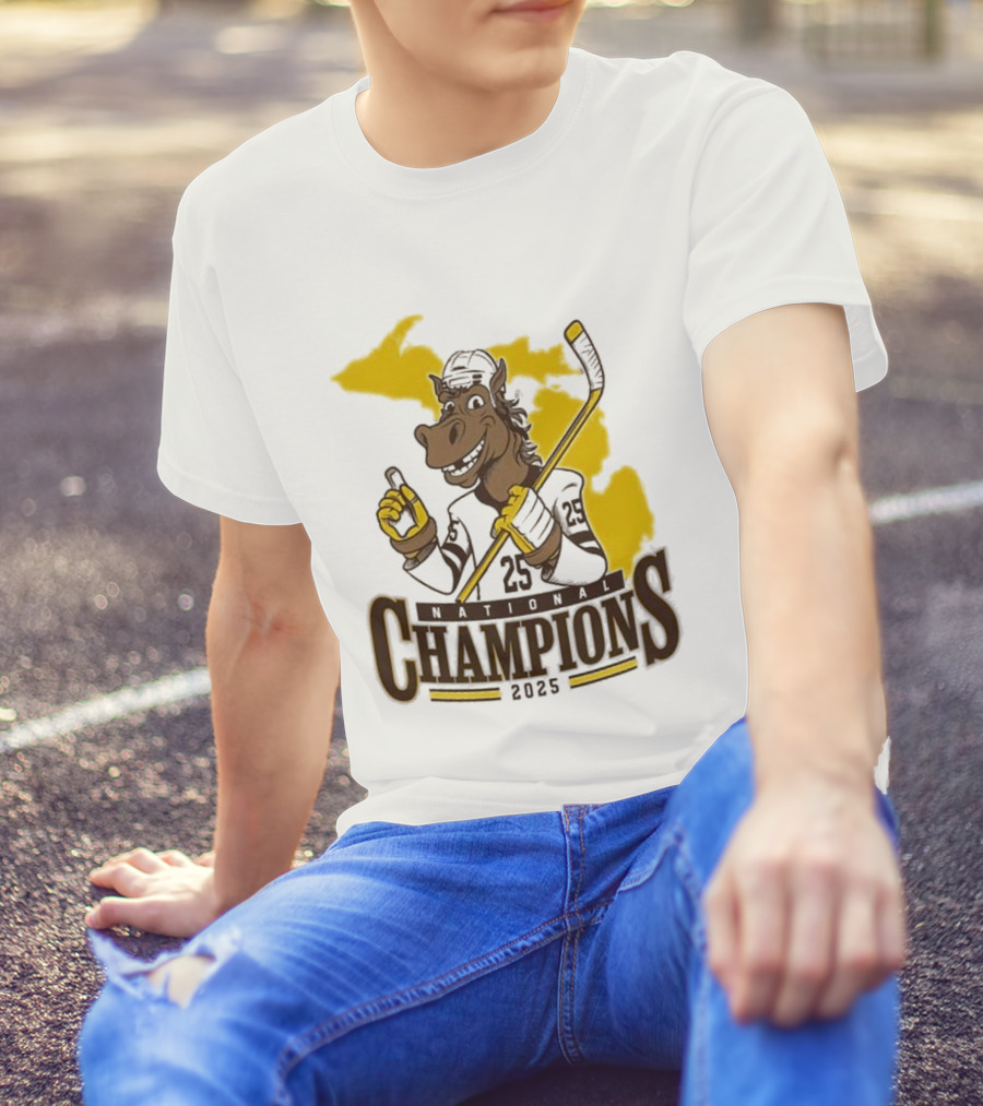 Western Michigan Broncos Ice Hockey NCAA National Champions 2025 Mascot T-Shirt