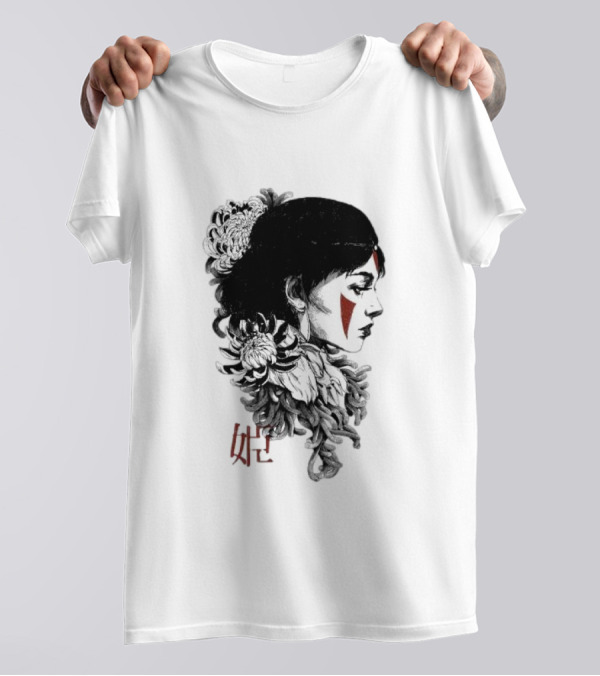 Rafael Baptista Wolf Girl Floral Face Paint Chrysanthemum T-Shirt