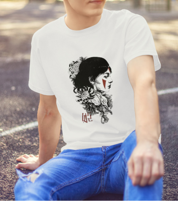 Rafael Baptista Wolf Girl Floral Face Paint Chrysanthemum T-Shirt