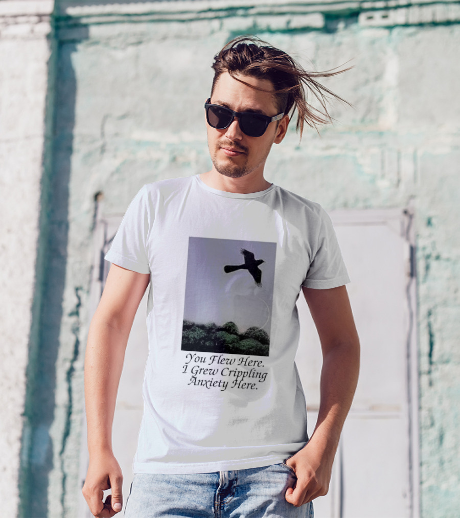 You Flew Here I Grew Crippling Anxiety Here Plane And Nature Scene T-Shirt