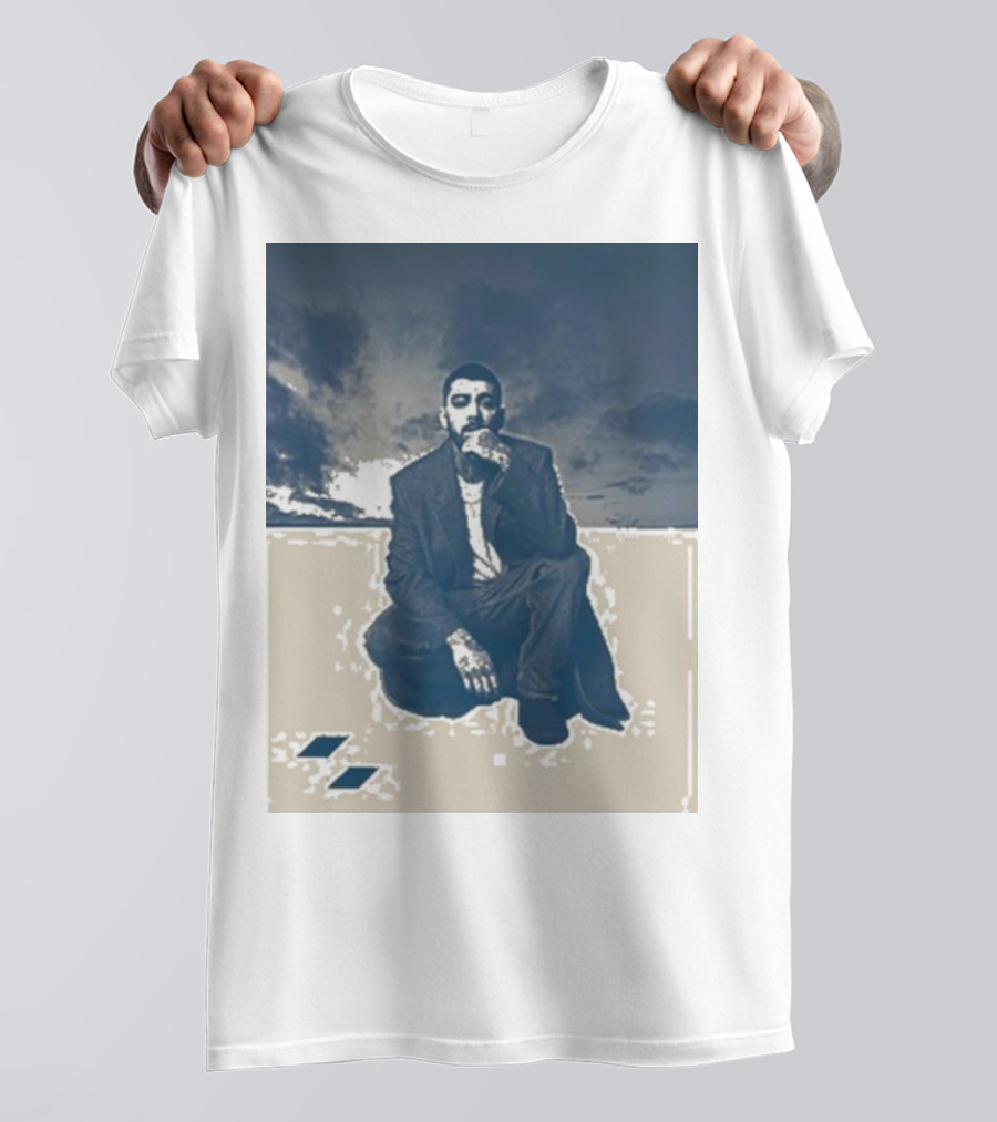 Zayn Look Up Dark Sky Crouching Pose T-Shirt