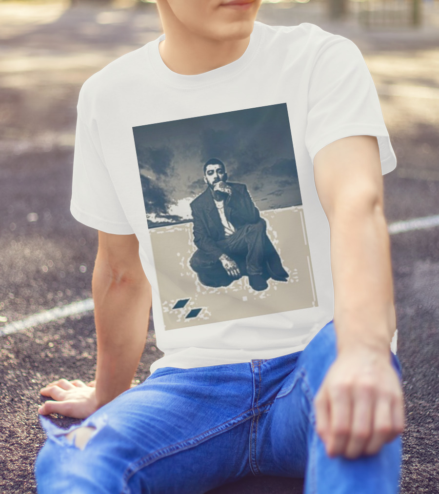 Zayn Look Up Dark Sky Crouching Pose T-Shirt