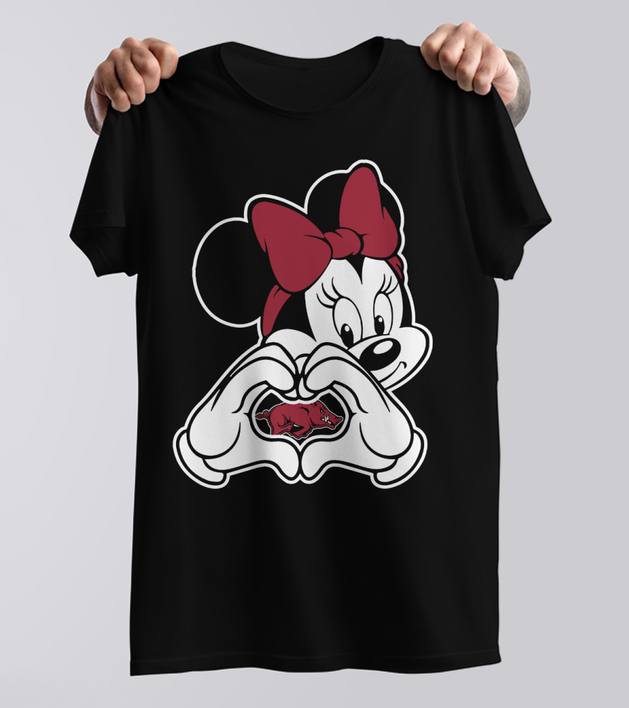 Minnie Mouse Heart Hands Arkansas Razorbacks T-Shirt