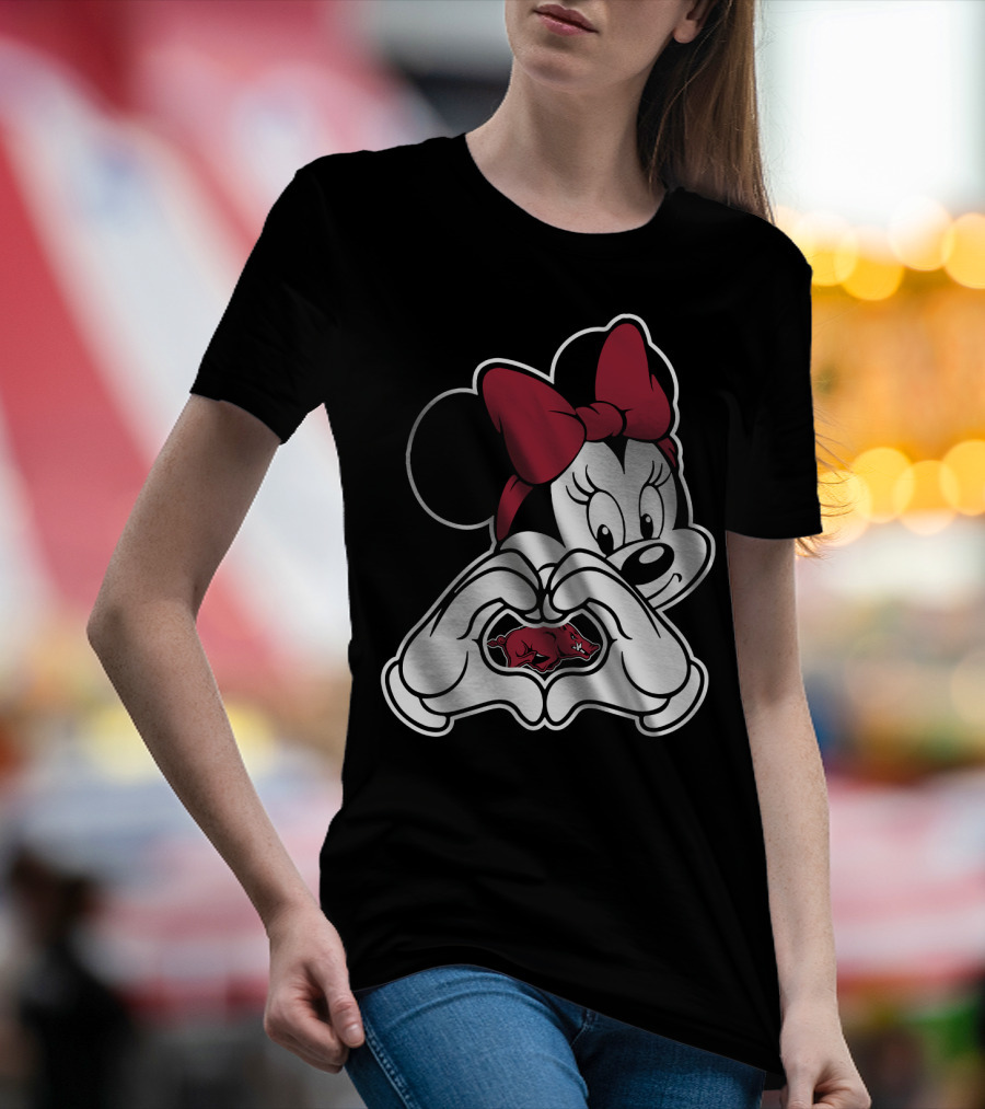 Minnie Mouse Heart Hands Arkansas Razorbacks T-Shirt