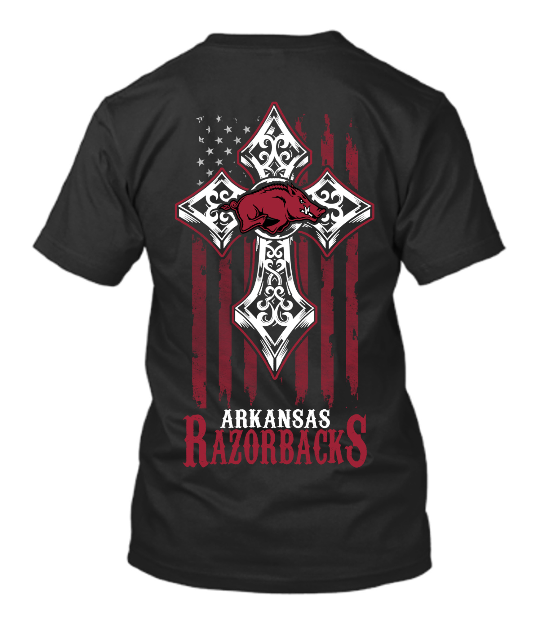 Arkansas Razorbacks Cross And American Flag Theme T-Shirt