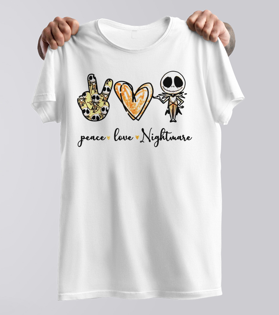 Peace Love Nightmare Skellington Halloween Icons T-Shirt