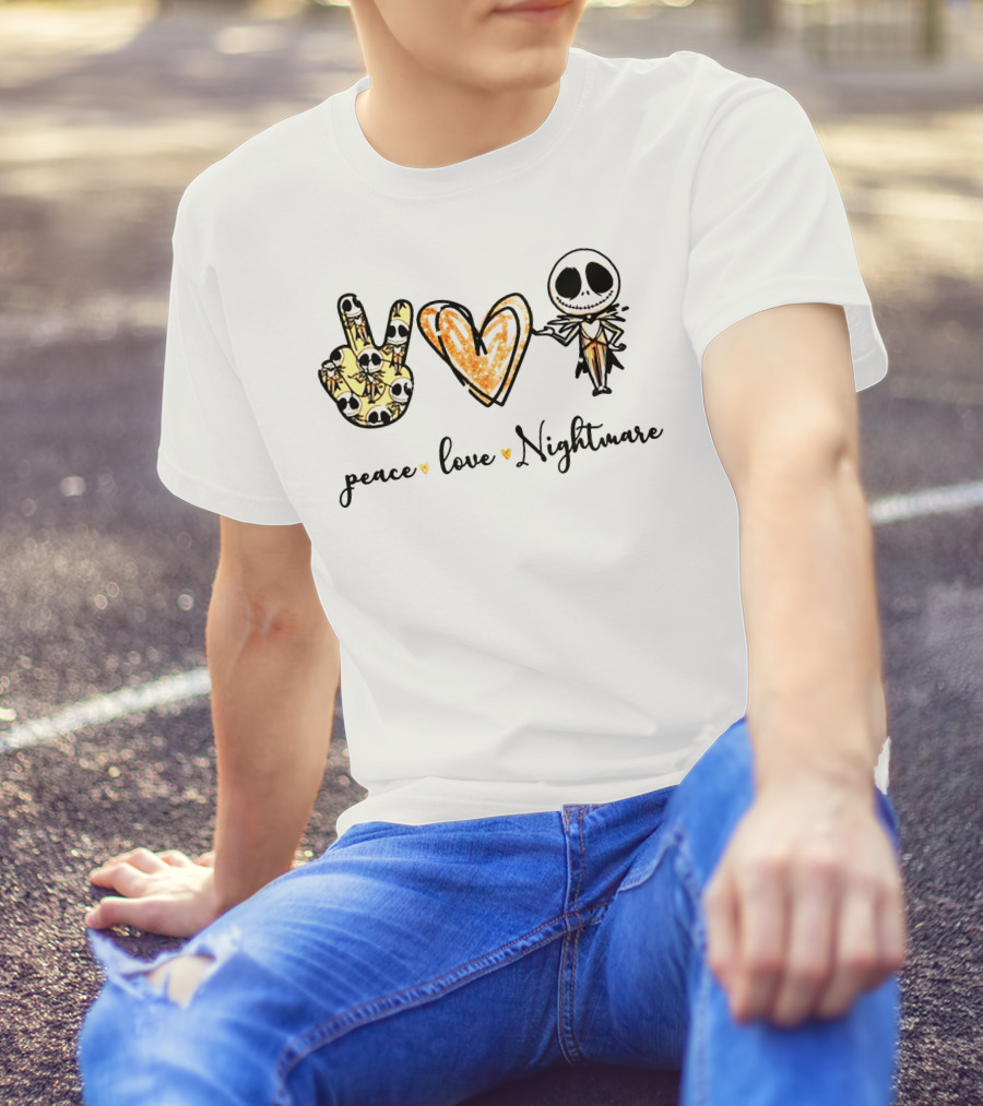 Peace Love Nightmare Skellington Halloween Icons T-Shirt