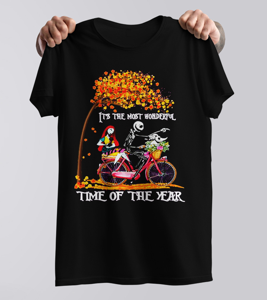 IT'S THE MOST WONDERFUL TIME OF THE YEAR Halloween Characters Riding Bike T-Shirt