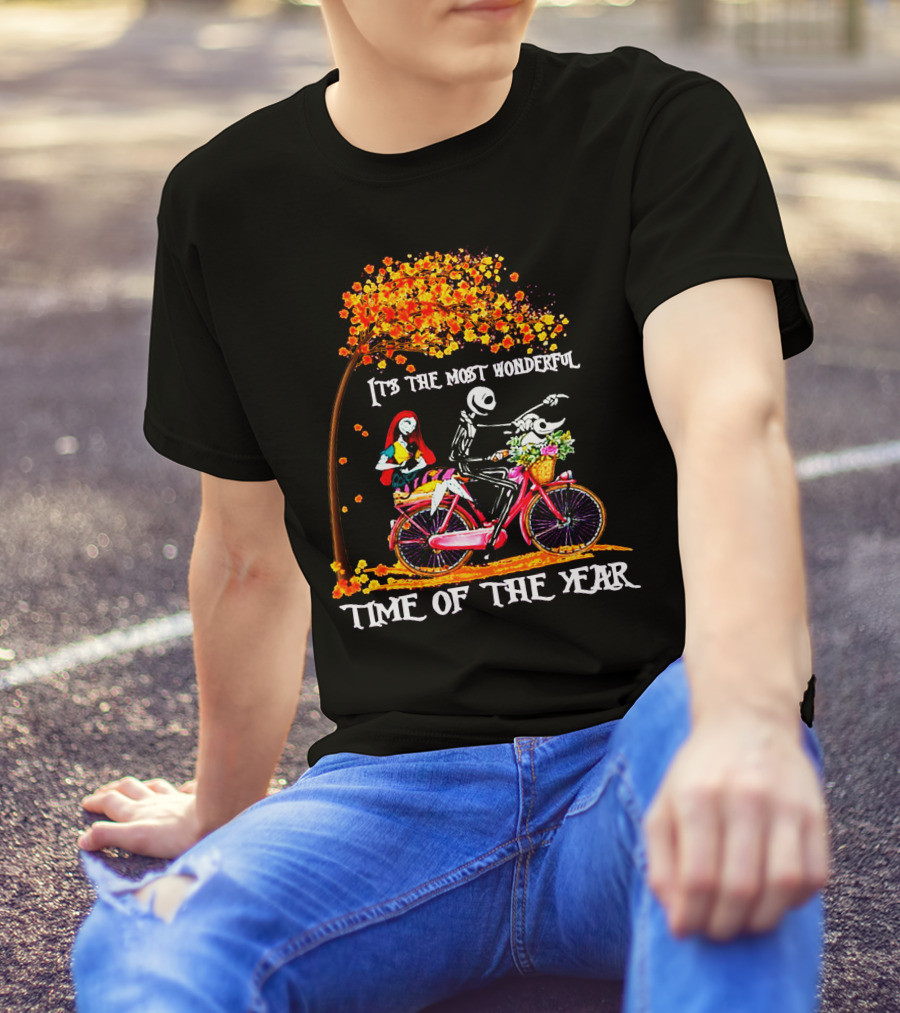 IT'S THE MOST WONDERFUL TIME OF THE YEAR Halloween Characters Riding Bike T-Shirt